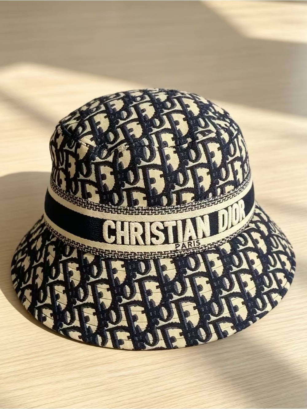 Diorr Beige and Navy Monogram Bucket Hat